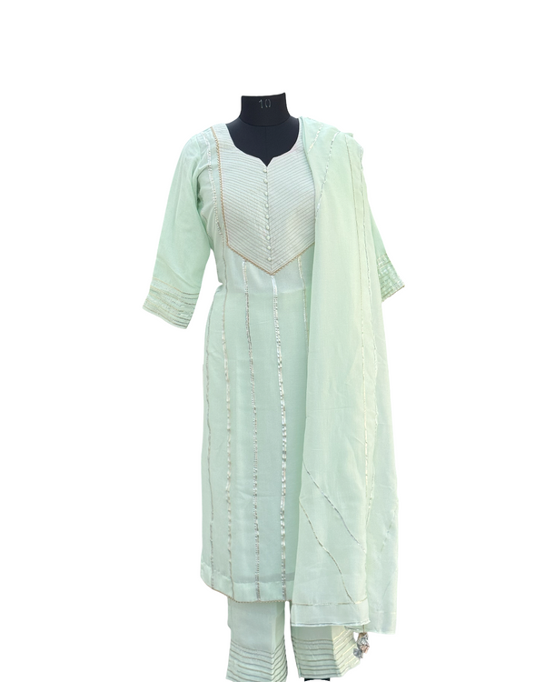 Stylish Mint Green Vichitra Silk Suit & Pant Set with Anchor & Gotta Work and Chinon Dupatta