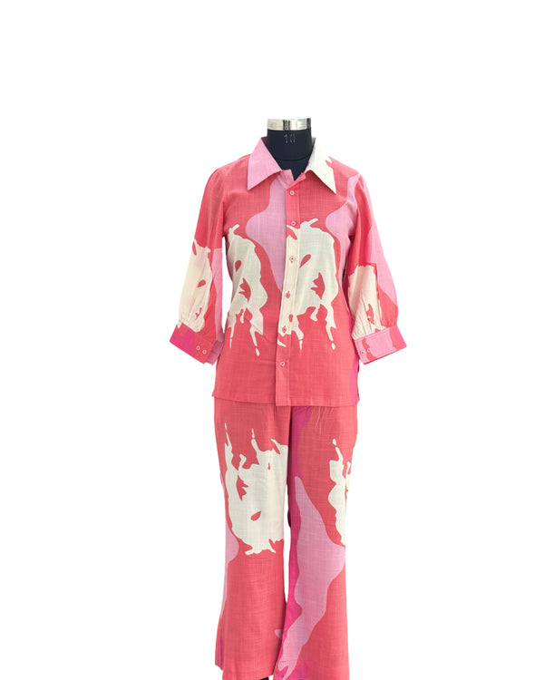 Abstract Pink & White Printed Co-ord Set