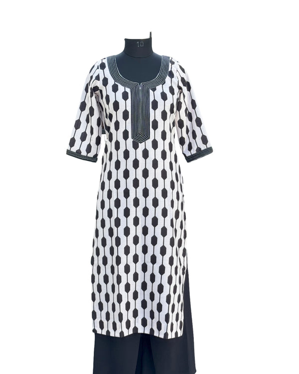 Black & White Geometric Print Kurta with Palazzo