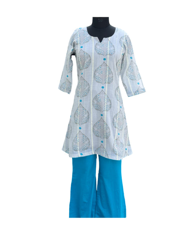 Refreshing White & Blue Printed Pure Cotton Co-ord Set