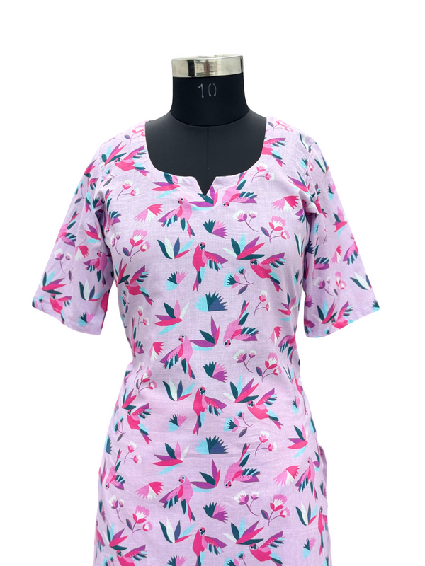 Comfortable Lavender Pink All-Over Print Kurti & Pant Set for Women