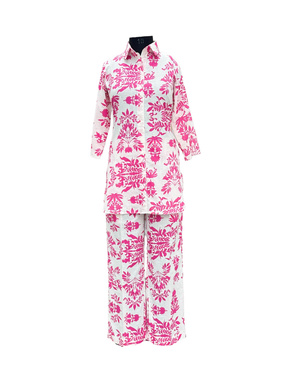 Comfortable White & Pink Printed Co-ord Set | Daily Wear & Office
