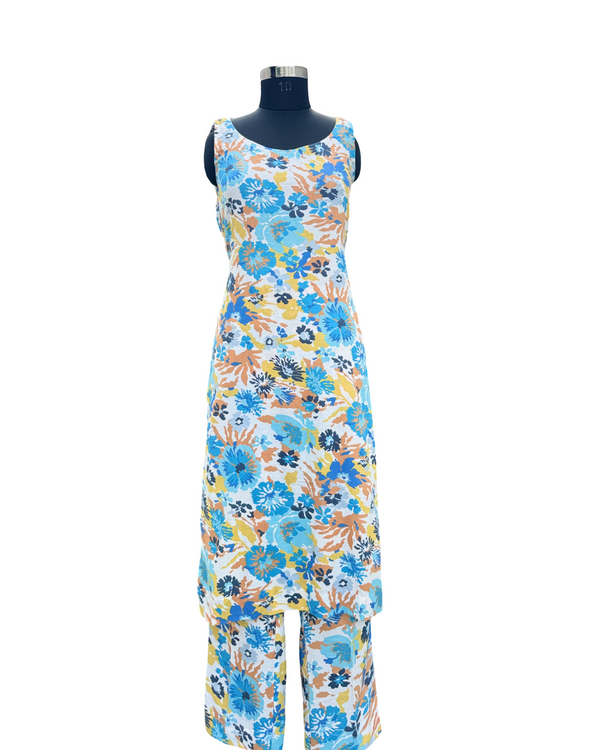 Comfortable Dark Blue Printed Kurti Set | Daily Wear & Office