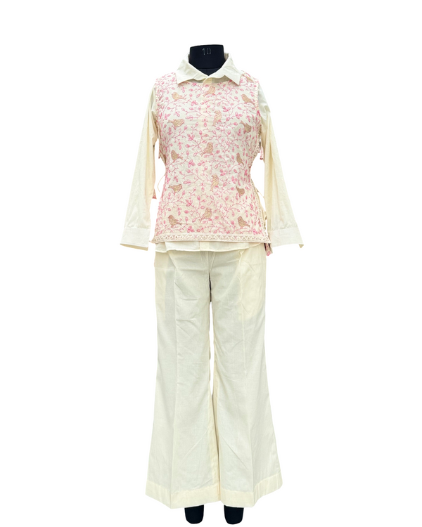 Stylish Breathable Cotton Co-ord Set with Intricately Embroidered Jacket
